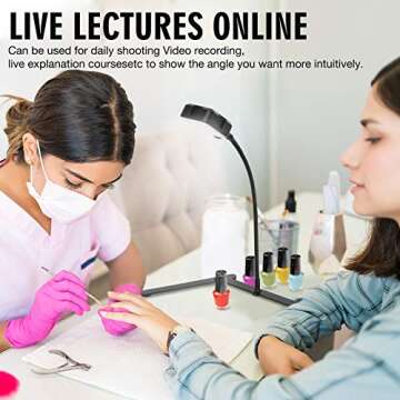 MACTREM Overhead Phone Mount, Ajustable Tripod with Cellphone Holder, Tripod with Led Light/Table To...