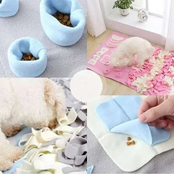 PETVINS Dog Snuffle Mat Treat Blanket, Pet Puzzle Activity Mat for Stress Release, Nose Work Mat for Slow Feeding and Foraging Training Blue