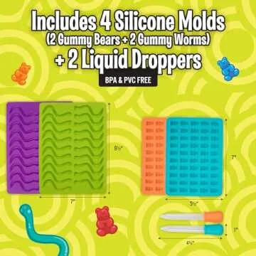 Gummy Silicone Candy Molds 4 Pack Set with Precision Droppers