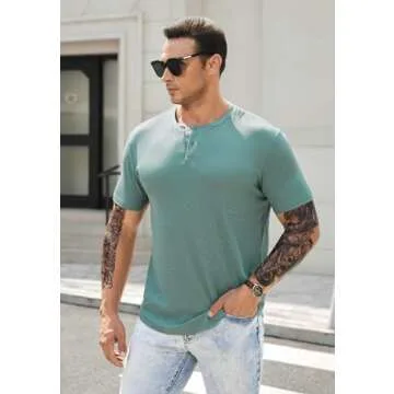JMIERR Men's Slim Fit Button Henley Shirts for Summer