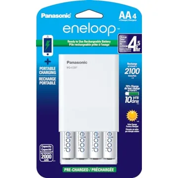 Eneloop Panasonic K-KJ87MCA4BA Individual Battery Charger with Portable Charging Technology and 4AA ...