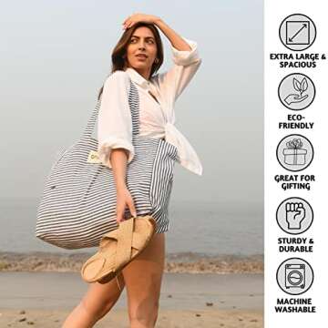 Folkulture Beach Bag for Easter Gifts for Women| 100% Cotton Beach-Tote-Bag' With Zipper for Easters...