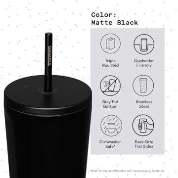 Corkcicle Cold Cup Insulated Tumbler with Lid and Straw, Matte Black, 24 oz – Reusable Water Bottle Keeps Beverages Cold for 12hrs, Hot 5hrs – Cupholder Friendly Tumbler, Lid for Flexible Sipping