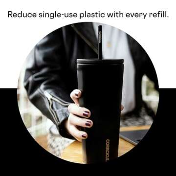Corkcicle Cold Cup Insulated Tumbler with Lid and Straw, Matte Black, 24 oz – Reusable Water Bottle Keeps Beverages Cold for 12hrs, Hot 5hrs – Cupholder Friendly Tumbler, Lid for Flexible Sipping