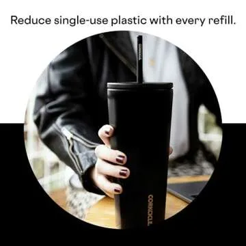 Corkcicle Cold Cup Insulated Tumbler with Lid and Straw, Matte Black, 24 oz – Reusable Water Bottle Keeps Beverages Cold for 12hrs, Hot 5hrs – Cupholder Friendly Tumbler, Lid for Flexible Sipping