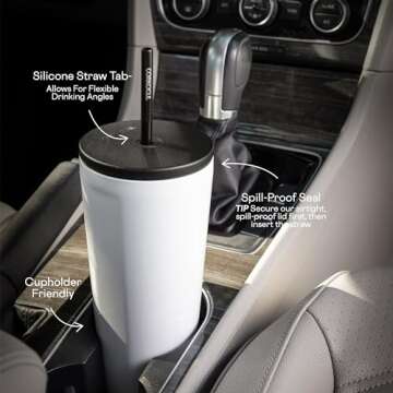 Corkcicle Cold Cup Insulated Tumbler with Lid and Straw, Matte Black, 24 oz – Reusable Water Bottle Keeps Beverages Cold for 12hrs, Hot 5hrs – Cupholder Friendly Tumbler, Lid for Flexible Sipping