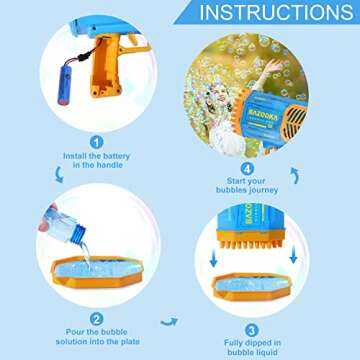 Bubble Gun, Bazooka Bubble Machine Gun, Bubble Blaster Gun with Bubble Solution, 69 Holes Bubble Bazooka Gun Outdoor Summer Toy Gifts Party Favors for Kids Blue Bubble Maker Blowers