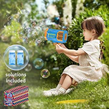 Bubble Gun, Bazooka Bubble Machine Gun, Bubble Blaster Gun with Bubble Solution, 69 Holes Bubble Bazooka Gun Outdoor Summer Toy Gifts Party Favors for Kids Blue Bubble Maker Blowers