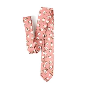 Men's Coral Pink Narrow Ties Cotton Sun Flowers Printed Wedding Party Neckties Great for Gifts Grooms