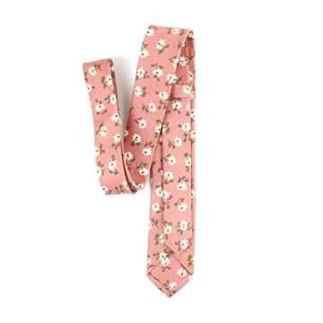 Men's Coral Pink Narrow Ties Cotton Sun Flowers Printed Wedding Party Neckties Great for Gifts Grooms
