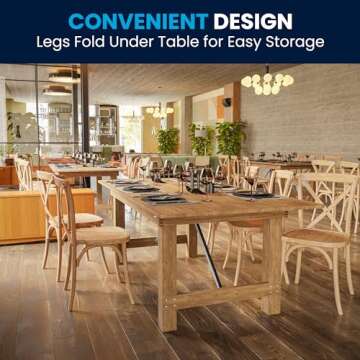 Flash Furniture Hercules Series 7' x 40" Rustic Solid Pine Folding Dining Table, Rectangular Antique Farmhouse Dining and Event Extension Table