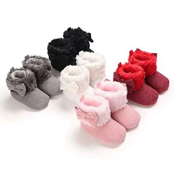 FEAMODAL Newborn Infant Baby Boys Girl Cozy Fleece Booties Soft Non Skid Boots with Grippers Toddler First Walkers Winter Ankle Crib Shoes(12-18 Months,04 White)