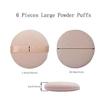 6 Pack 4 Inch Powder Puff, Ultra Soft Washable Large Round Cotton Powder Puff Loose Powder Puff, Multicolor