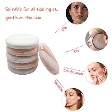 6 Pack 4 Inch Powder Puff, Ultra Soft Washable Large Round Cotton Powder Puff Loose Powder Puff, Multicolor