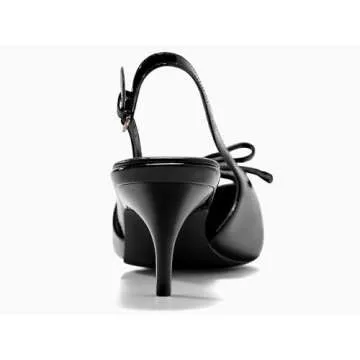 Coutgo Womens Bow Slingback Heels Low Kitten Heel Pumps Closed Pointed Toe Party Wedding Dress Shoes, Black, Size 8