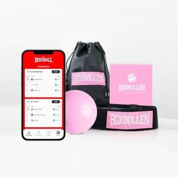 Boxbollen Pink with App, Used by Celebrities - MMA Gear Boxing Ball - Boxing Reflex Ball with Adjust...