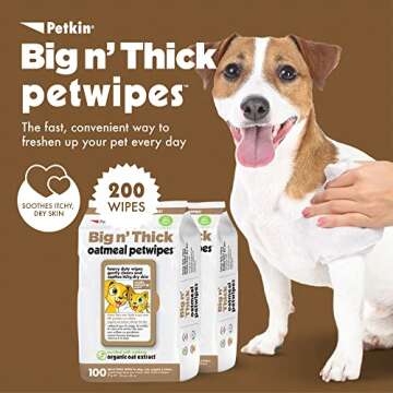 Petkin Pet Wipes for Dogs and Cats, 200 Wipes (Large) – Oatmeal Pet Wipes for Dogs and Cats – So...