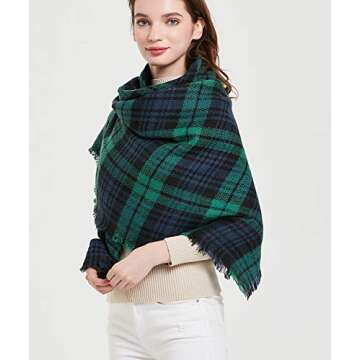 Wander Agio Womens Warm Blanket Scarf Square Winter Shawls Infinity Scarves Stripe Plaid Green 3