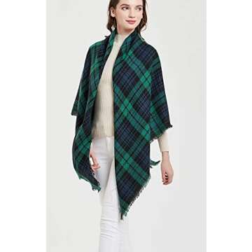 Wander Agio Womens Warm Blanket Scarf Square Winter Shawls Infinity Scarves Stripe Plaid Green 3