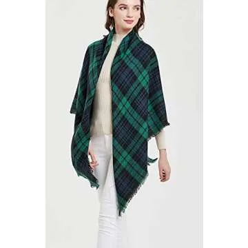 Wander Agio Womens Warm Blanket Scarf Square Winter Shawls Infinity Scarves Stripe Plaid Green 3
