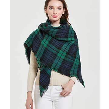 Wander Agio Womens Warm Blanket Scarf Square Winter Shawls Infinity Scarves Stripe Plaid Green 3