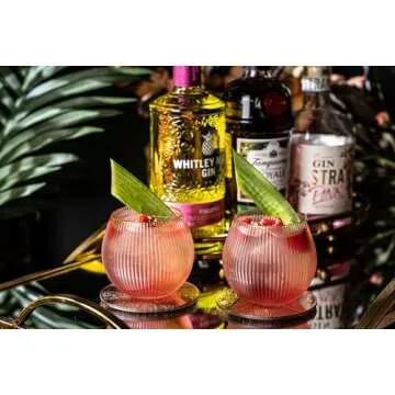 GLASSIQUE CADEAU Vintage Blush Pink Art Deco Gin and Tonic Glasses with Gold Rims | Set of 4 | 13.5 oz Stemless Crystal Balloons for Drinking Gin Cocktails | Retro Gift Goblets for Gin Lovers