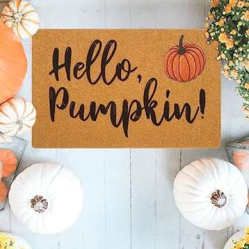 IZUS Hello-Pumpkin Welcome-Doormats - Non-Slip Coir Entrance-Mat Fall-Harvest-Festival Front-Door-Ma...