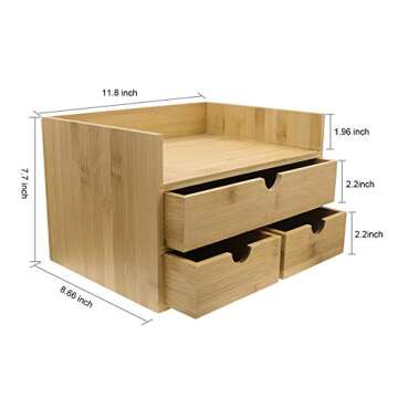 Coideal 3 Tier Bamboo Desk Organizer with 3 Drawers for Desktop Office Supplies, Vanity, Kitchen and Home, 11.8 x 8.6 x 7.7 in (L x W x H)