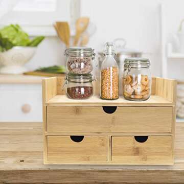 Coideal 3 Tier Bamboo Desk Organizer with 3 Drawers for Desktop Office Supplies, Vanity, Kitchen and Home, 11.8 x 8.6 x 7.7 in (L x W x H)