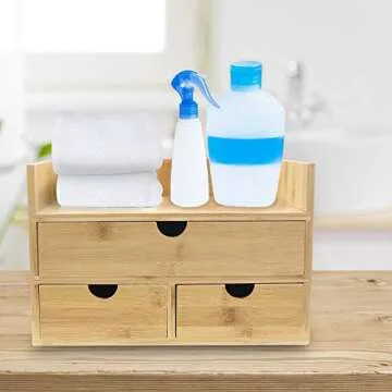 Coideal 3 Tier Bamboo Desk Organizer with 3 Drawers for Desktop Office Supplies, Vanity, Kitchen and Home, 11.8 x 8.6 x 7.7 in (L x W x H)