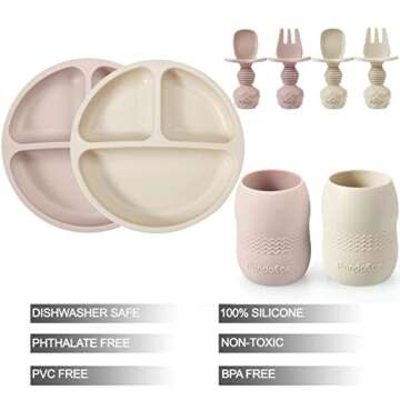 PandaEar Silicone Baby Feeding Set, 2 Pack - Divided Suction Plate, 2 Tiny Cup with Spoons, BPA Free...