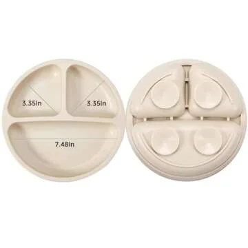 PandaEar Silicone Baby Feeding Set, 2 Pack - Divided Suction Plate, 2 Tiny Cup with Spoons, BPA Free, Light Tan/Pink