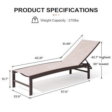Crestlive Aluminum Adjustable Chaise Lounge for Outdoor Comfort