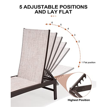 Crestlive Aluminum Adjustable Chaise Lounge for Outdoor Comfort