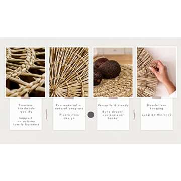 Boho Basket Rattan Wall Decor—Premium Seagrass Wicker Art. 8”-16” Large Driftwood Coastal Wall...