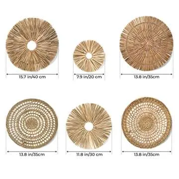 Boho Basket Rattan Wall Decor—Premium Seagrass Wicker Art. 8”-16” Large Driftwood Coastal Wall Decor, Hanging Willow Woven Baskets