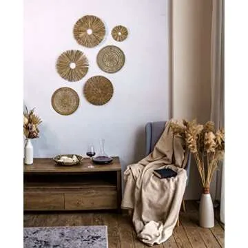 Boho Basket Rattan Wall Decor—Premium Seagrass Wicker Art. 8”-16” Large Driftwood Coastal Wall Decor, Hanging Willow Woven Baskets