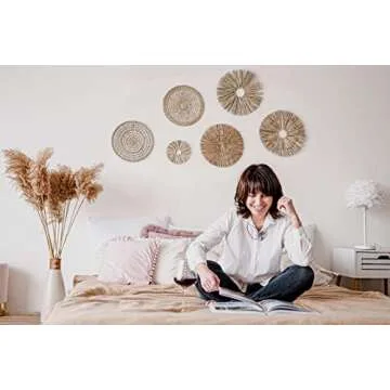 Boho Basket Rattan Wall Decor—Premium Seagrass Wicker Art. 8”-16” Large Driftwood Coastal Wall Decor, Hanging Willow Woven Baskets