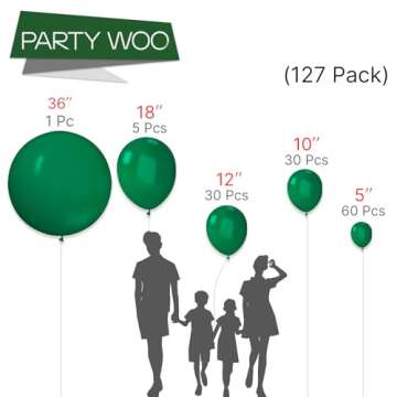 PartyWoo Hunter Green Balloons, 127 pcs Dark Green Balloons Different Sizes Pack of 36 Inch 18 Inch 12 Inch 10 Inch 5 Inch Deep Green Balloons for Balloon Garland Arch as Party Decorations, Green-Y56