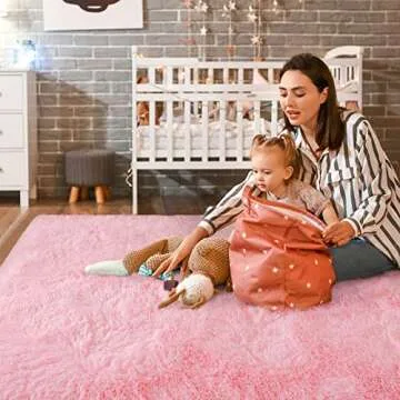 Prabia Super Soft Fluffy Shaggy Rugs 4x5.9 Feet for Living Room Bedroom, Fuzzy Plush Area Rugs for Girls Kids Room Nursery Home Decor, Furry Dorm Rug Cute Non-Slip Indoor Floor Carpet, Baby Pink