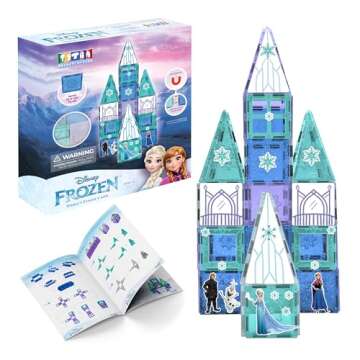 Tytan Tiles Official Disney Licensed Frozen Castle Magnetic Tiles 68 Piece Building Set, Powerful STEM/STEAM Learning Workbook, Creative Architectural Play, Shape & Pattern Recognition, Ages 3 and Up