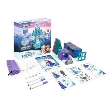 Tytan Tiles Official Disney Licensed Frozen Castle Magnetic Tiles 68 Piece Building Set, Powerful STEM/STEAM Learning Workbook, Creative Architectural Play, Shape & Pattern Recognition, Ages 3 and Up