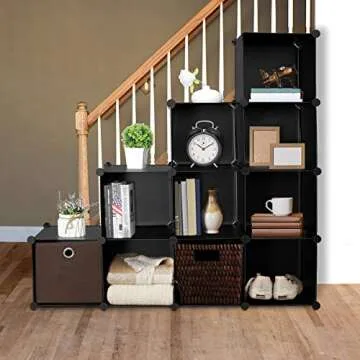 ZenStyle 16 Cubes Storage Organizer DIY Plastic Stackable Shelves Multifunctional Modular Bookcase Closet Cabinet for Bedroom, Living Room, Office, Black