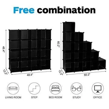 ZenStyle 16 Cubes Storage Organizer DIY Plastic Stackable Shelves Multifunctional Modular Bookcase Closet Cabinet for Bedroom, Living Room, Office, Black