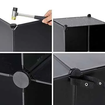 ZenStyle 16 Cubes Storage Organizer DIY Plastic Stackable Shelves Multifunctional Modular Bookcase Closet Cabinet for Bedroom, Living Room, Office, Black