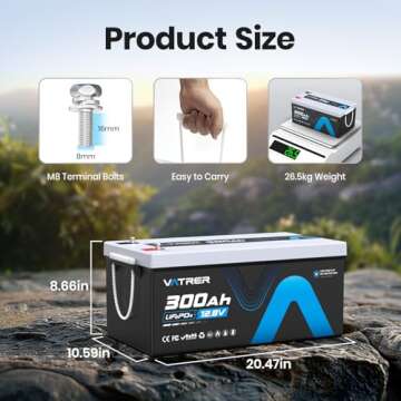 12V 300AH Low Temp Cutoff LiFePO4 Battery with Built-in 200A BMS for RVs, Solar and Backup Power