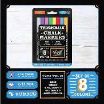 VersaChalk Liquid Chalk Markers for Blackboards - 8 Pack Bold Tip (5mm) | Neon Colors - Erasable & Washable for Vibrant Art and Signage