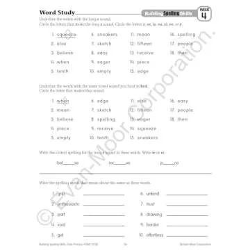 Evan-Moor Building Spelling Skills, Grade 4 - Homeschooling & Classroom Resource Workbook, Reproducible Worksheets, Teaching Edition, Spelling Strategies, Reading and Writing Skills
