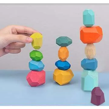 LSJDEER Wooden Rocks Balance Stones Set for Kids