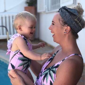 IFFEI Mommy and Me Swimsuits One Piece Family Matching Swimwear Coconut Tree Printed Deep V Neck Bat...